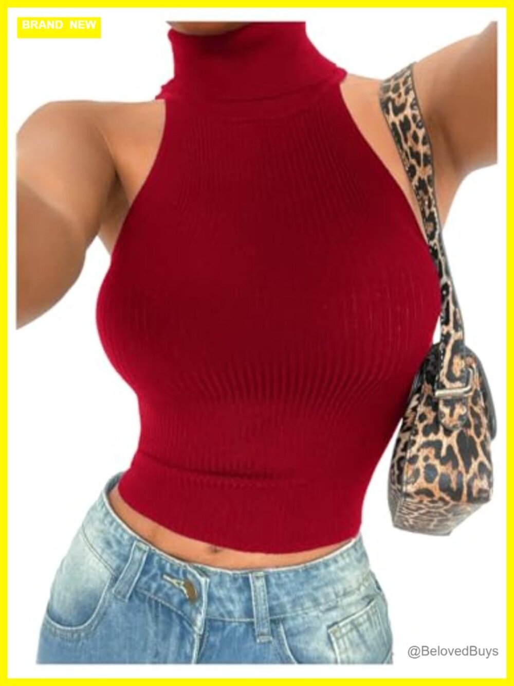 Sleeveless High Neck Crop Sweater Vest